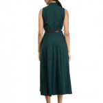 Women Fit and Flare Green Dress With Mask