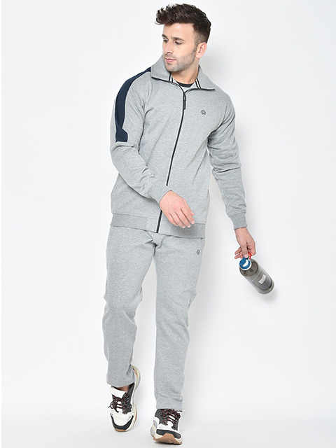 Men Grey Melange Solid Tracksuit