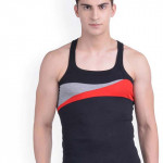 Men Navy Blue & Grey Printed Gym Vest