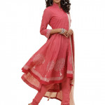 Solid Cotton Mandarin Womens Salwar Kurta Dupatta Set