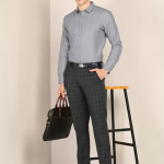 Slim Fit Men Grey Polyester Blend Trousers